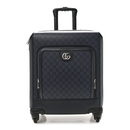 GG Supreme Monogram Textured Dollar Calfskin Web Ophidia Small Savoy Cabin Trolley Black Blue