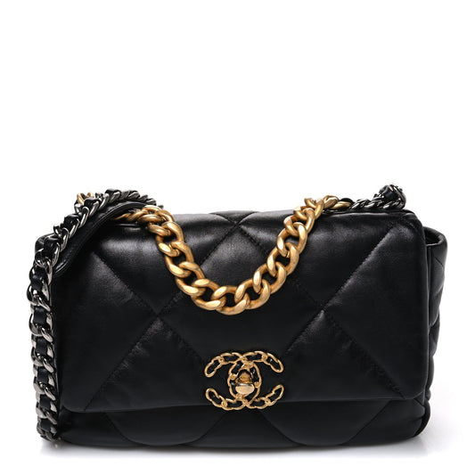 Lambskin Quilted Medium Chanel 19 Flap Black