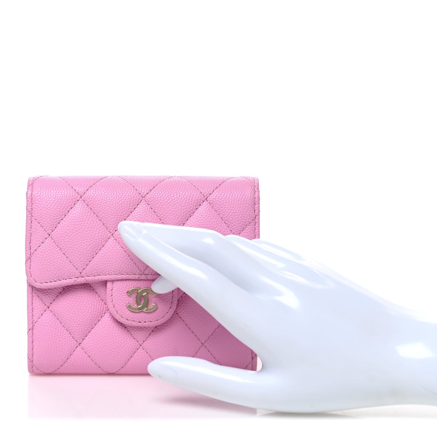 Caviar Quilted Compact Flap Wallet Light Pink Light Pink