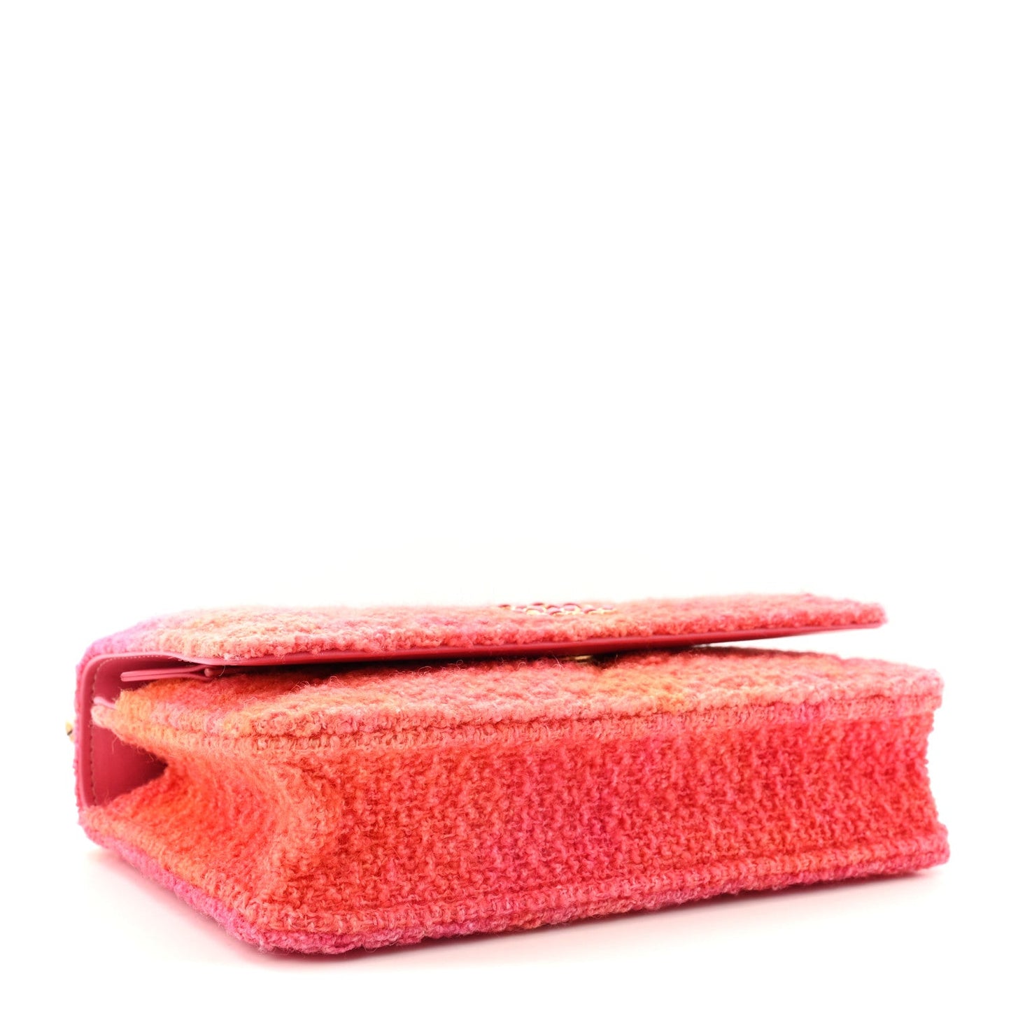Wool Tweed Lambskin Quilted Chanel 19 Wallet On Chain WOC Coral Pink