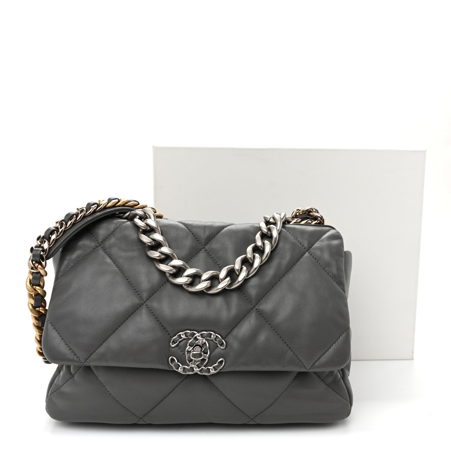Lambskin Quilted Large Chanel 19 Flap Dark Grey