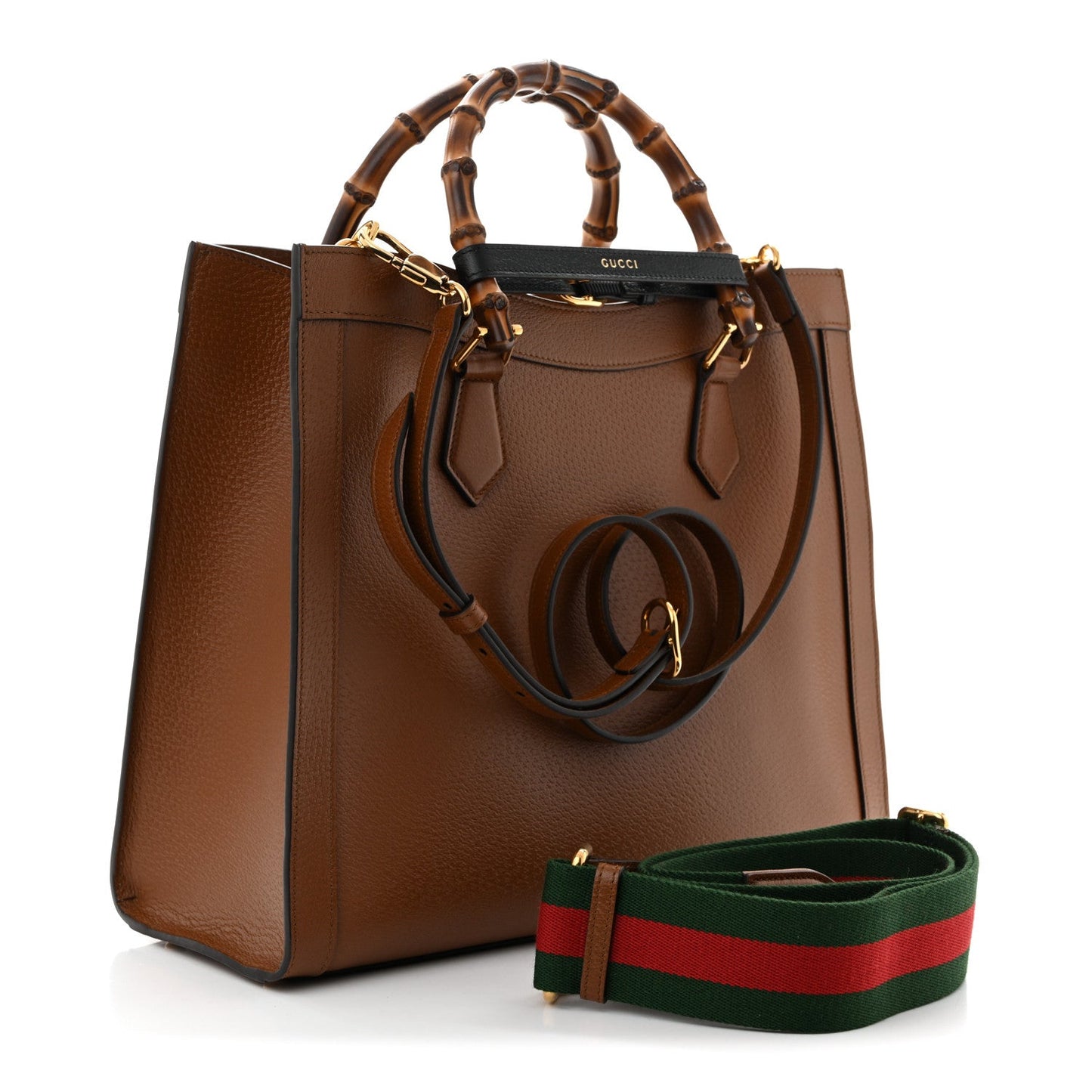 Textured Dollar Calfskin Medium Diana Tote Bag Cuir Black