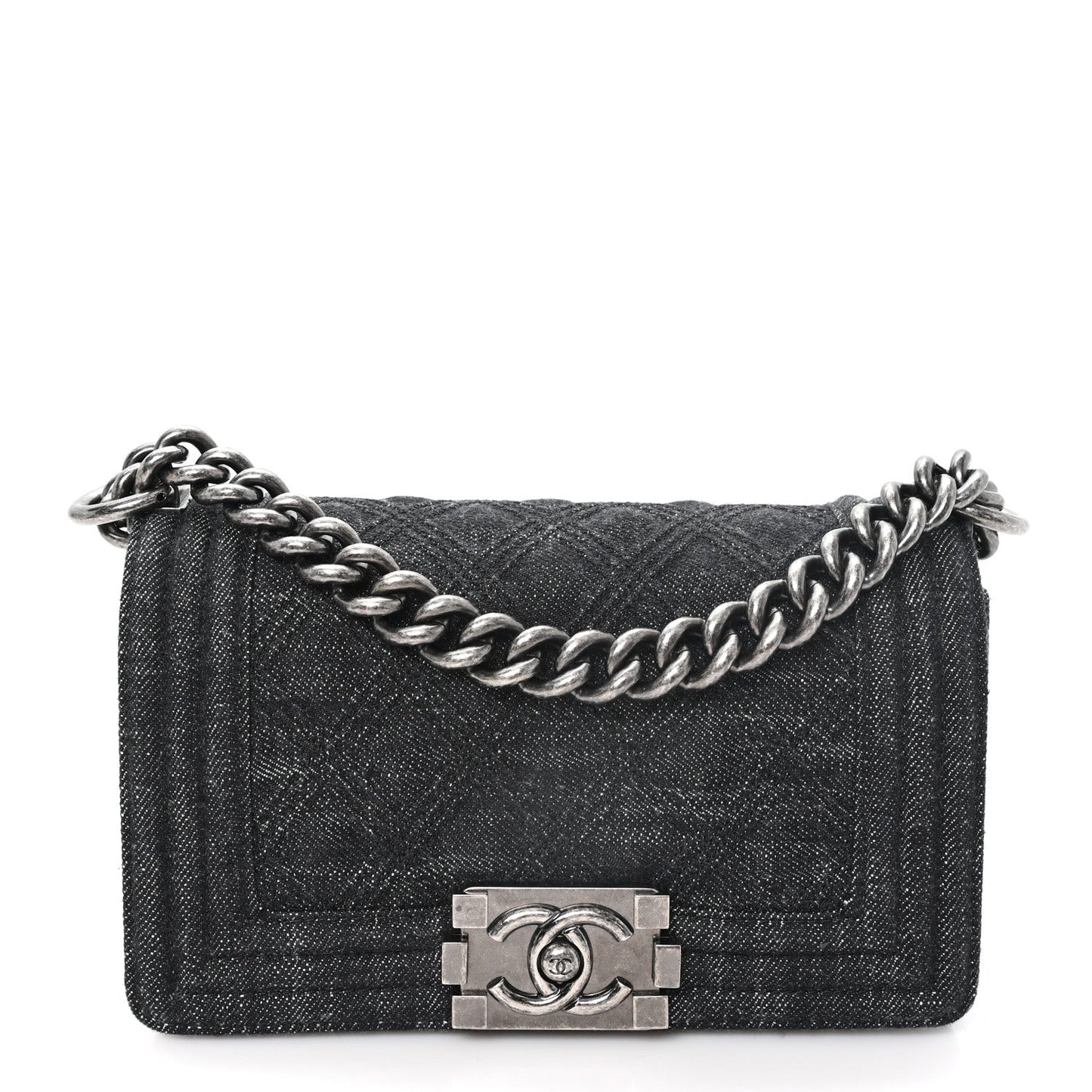 Denim Quilted Small Boy Flap Black