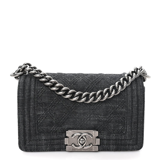 Denim Quilted Small Boy Flap Black