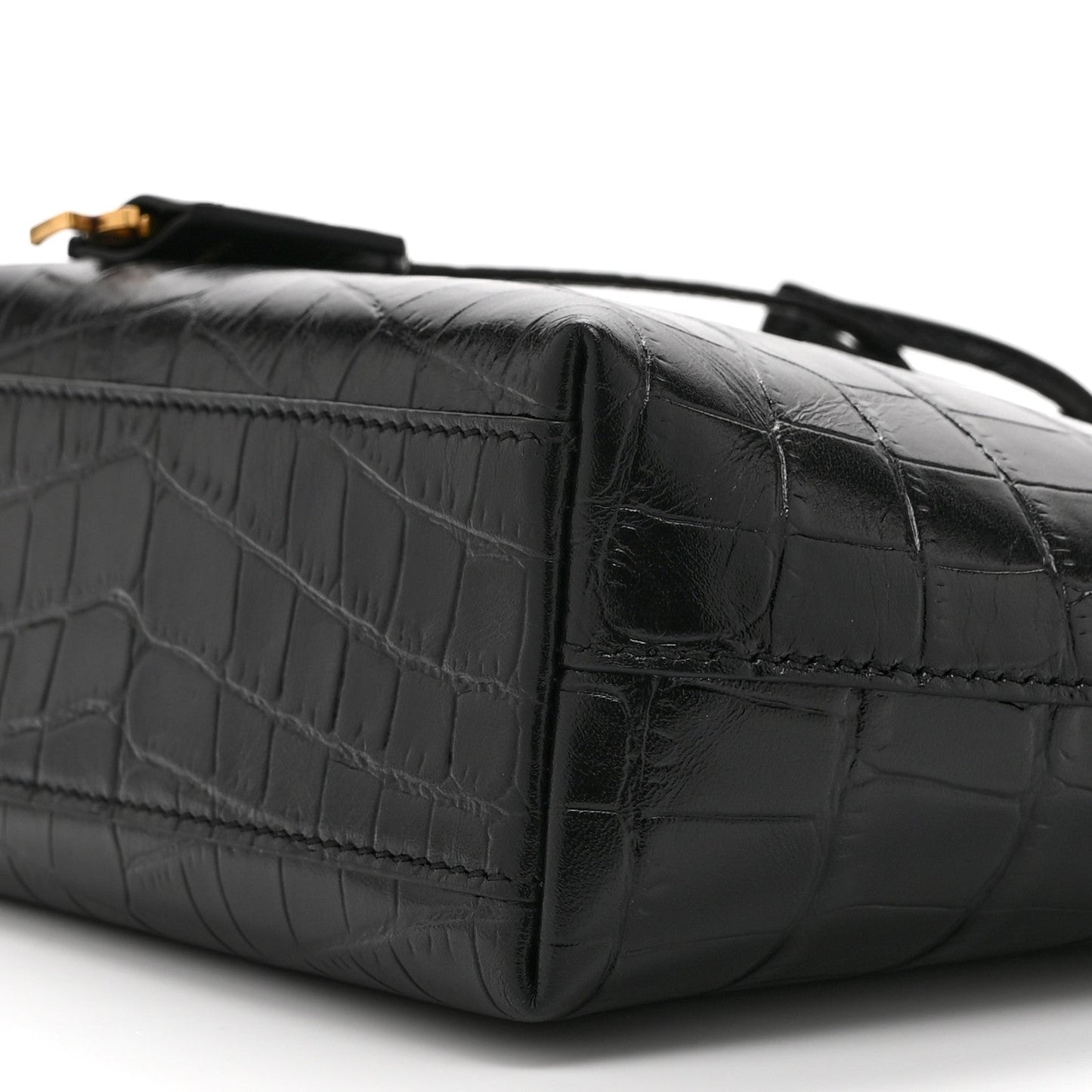 Calfskin Crocodile Embossed Paris Mini Toy Shopper Tote Black