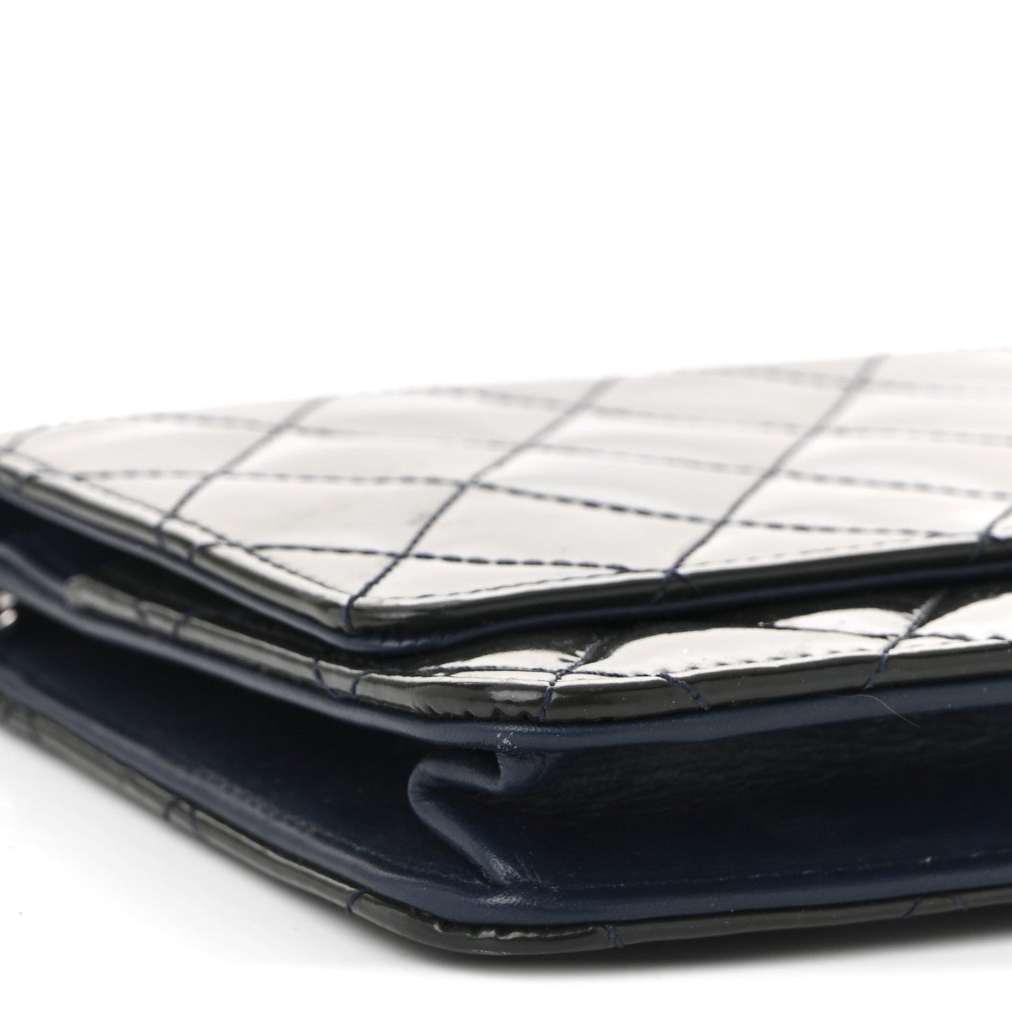Patent Quilted Wallet On Chain WOC Navy Blue