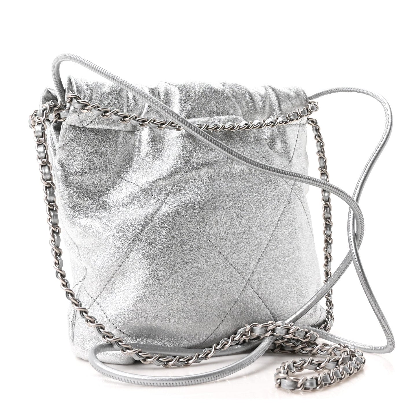 Metallic Lambskin Quilted Mini Chanel 22 Silvery