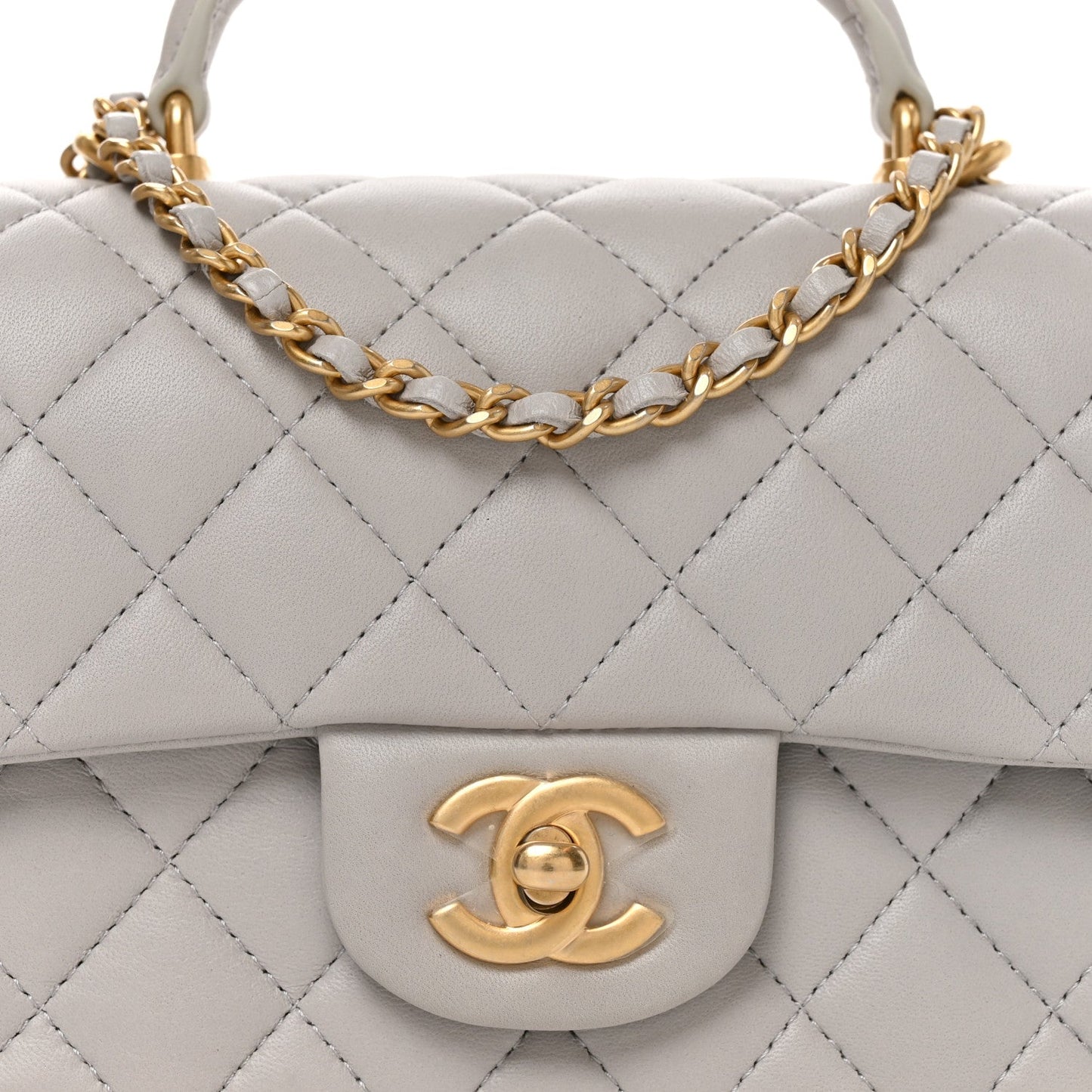 Lambskin Quilted Mini Top Handle Rectangular Flap Grey