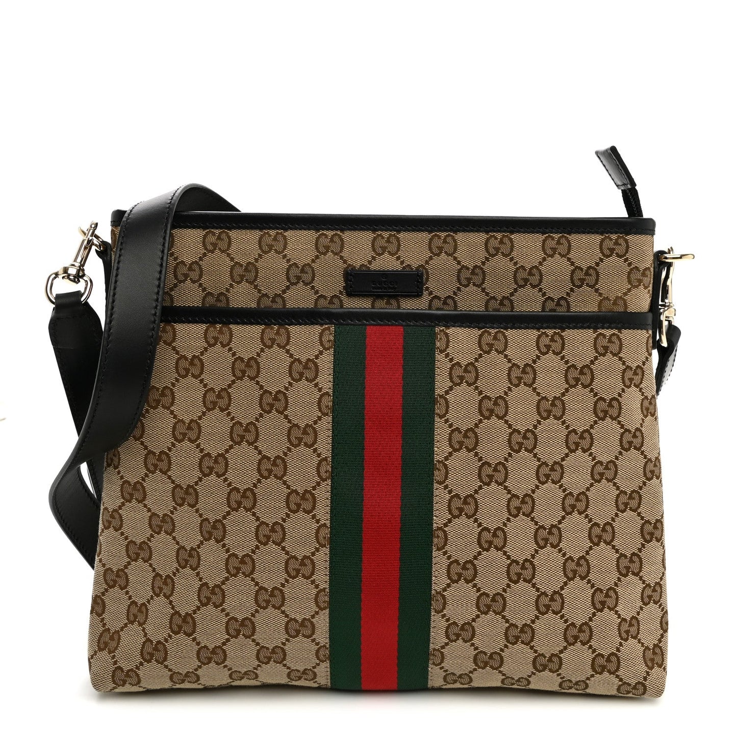 GG Monogram Web Flat Messenger Bag Black