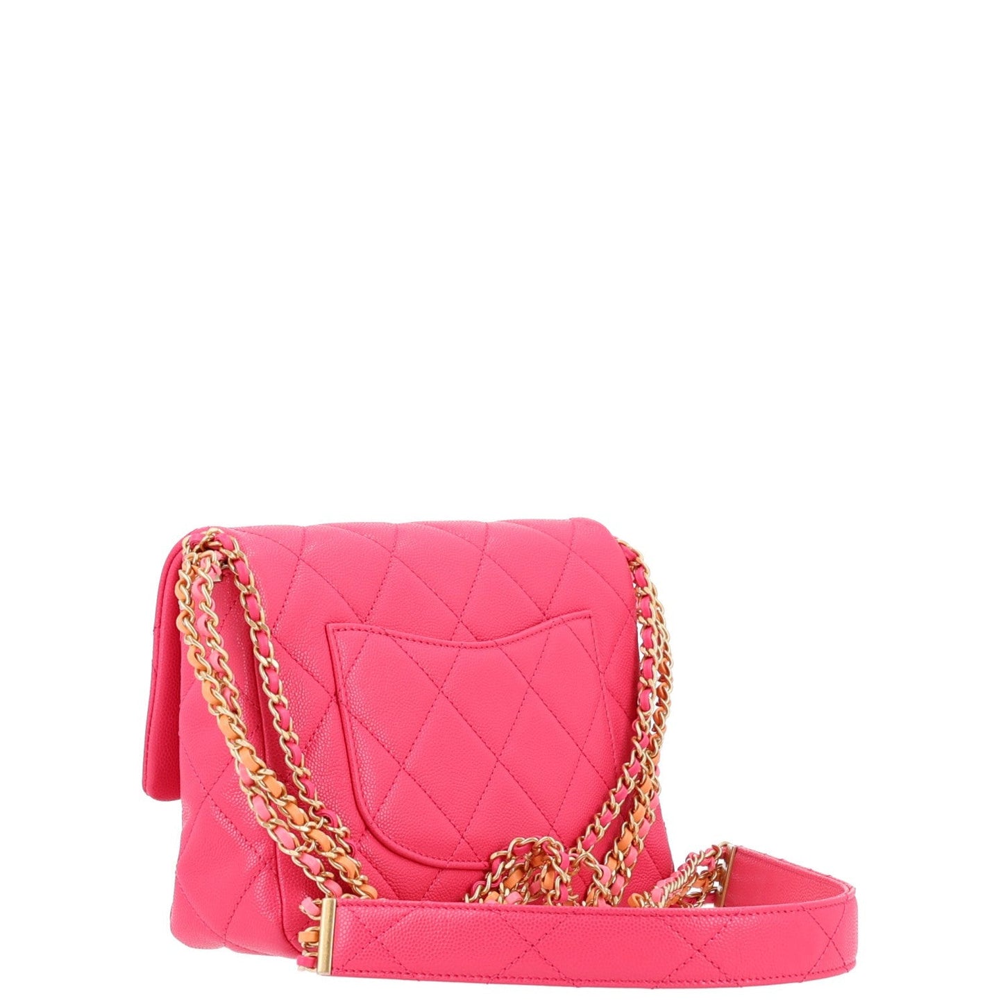 Shiny Caviar Quilted Chain Sunset Mini Flap Pink