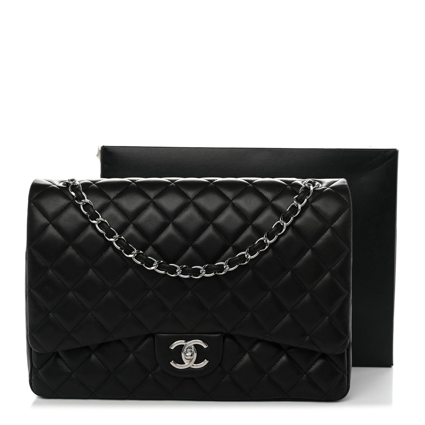 Lambskin Quilted Maxi Double Flap Black