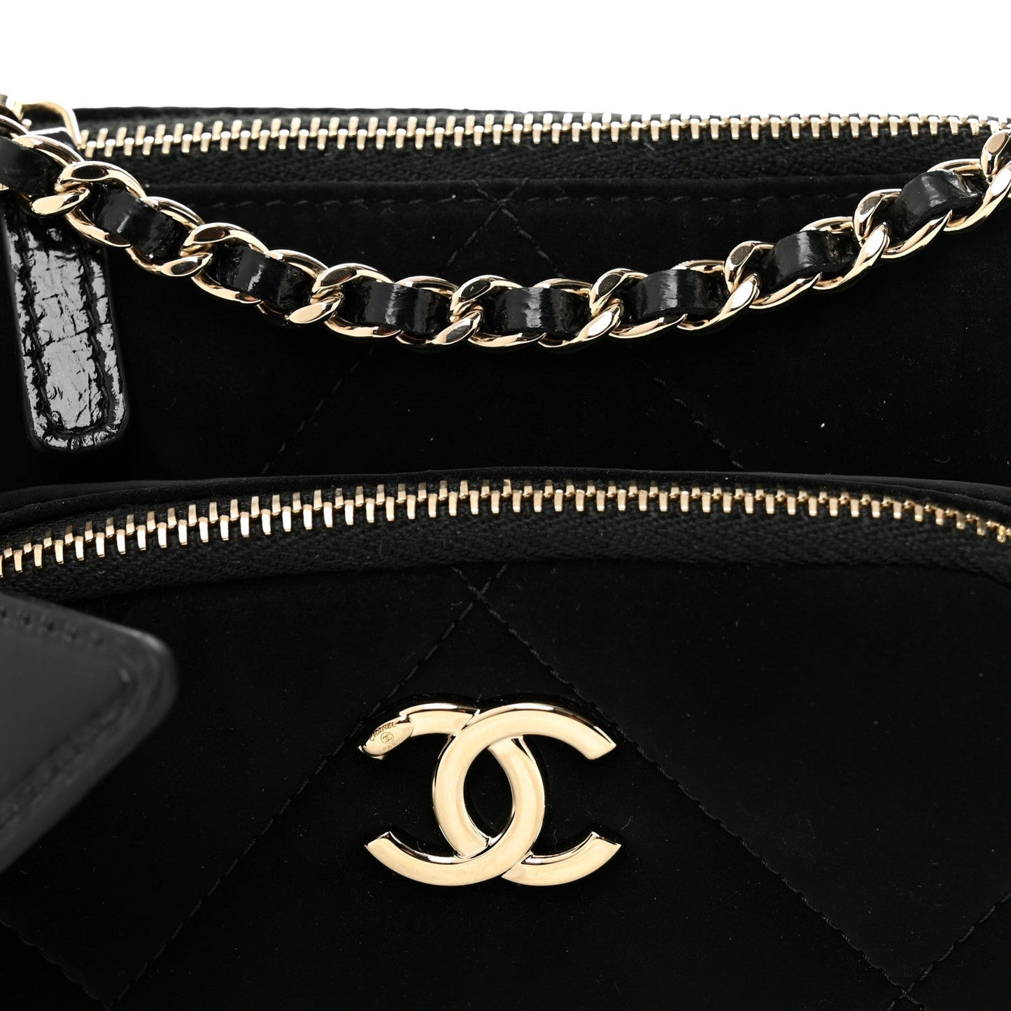 Velvet Effect Nylon Shiny Crumpled Calfskin Mini Quilted Chanel 25 Clutch With Chain Black