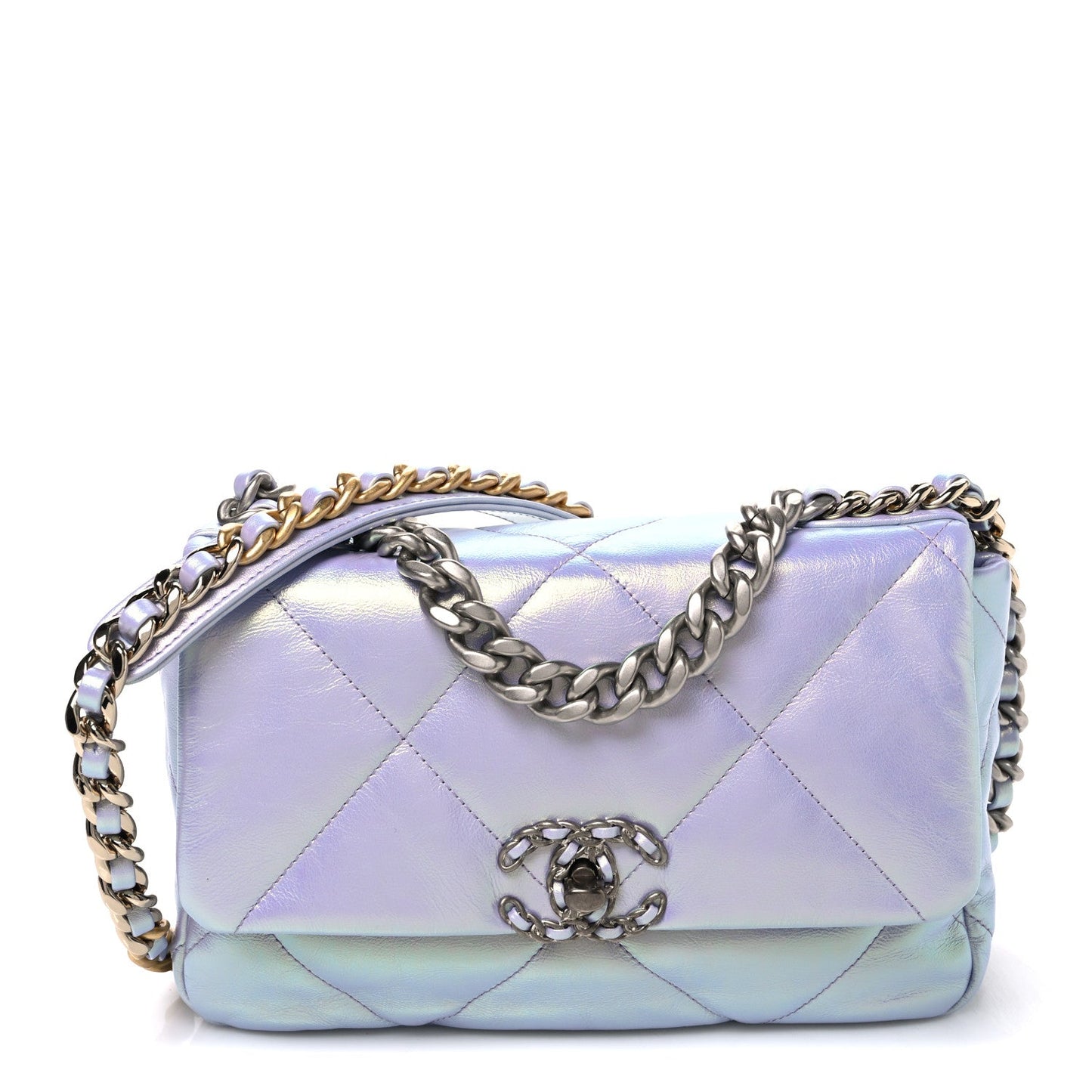 Iridescent Calfskin Quilted Medium Chanel 19 Flap Light Purple Blue