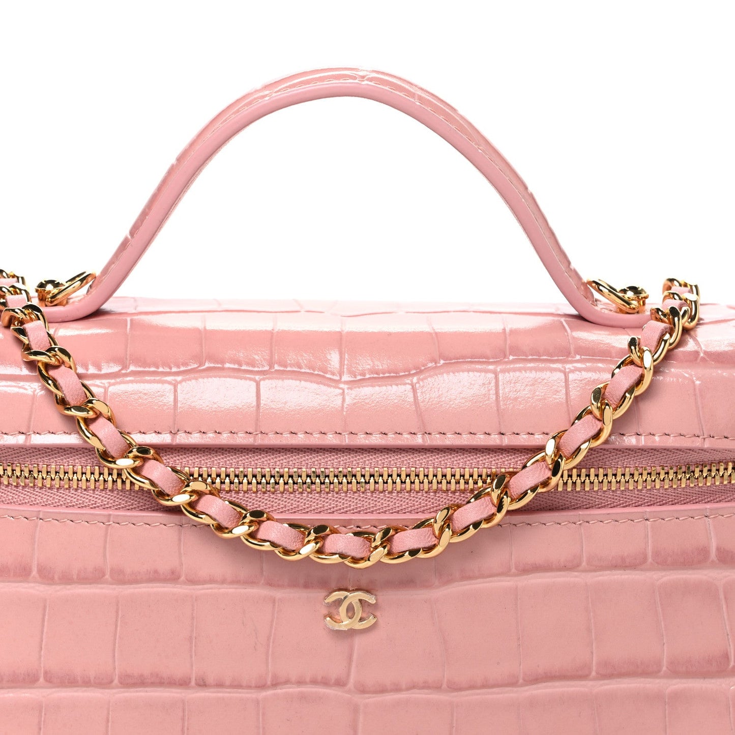 Calfskin Crocodile Embossed Crococo Exoticoco Vanity With Chain Light Pink