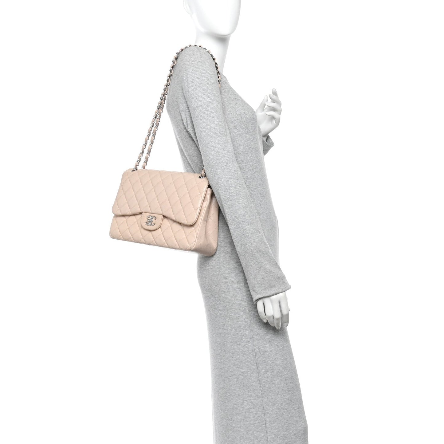 Caviar Quilted Jumbo Double Flap Light Pink