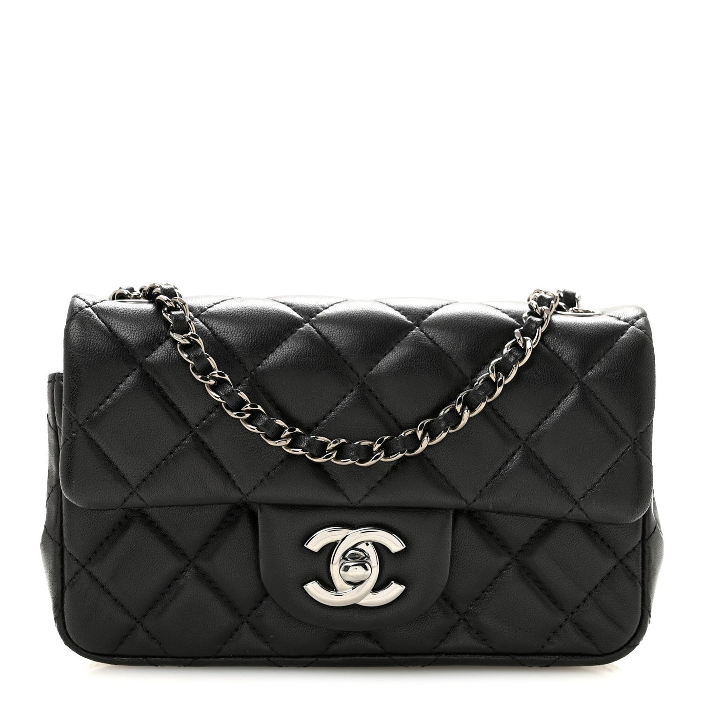 Lambskin Quilted Extra Mini Rectangular Flap Black