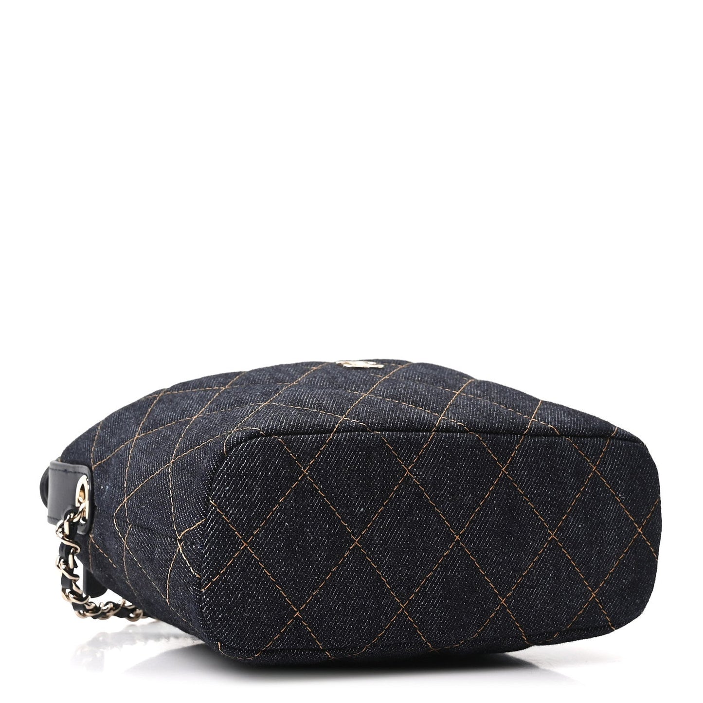 Denim Quilted Hobo Clutch With Chain Dark Blue Orange