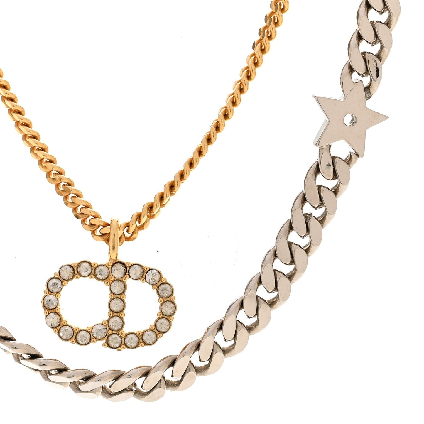 Metal Crystal CD Star Chain Necklace Gold Silver