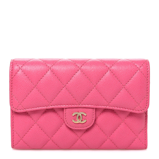 Caviar Quilted Medium Flap Wallet Pink