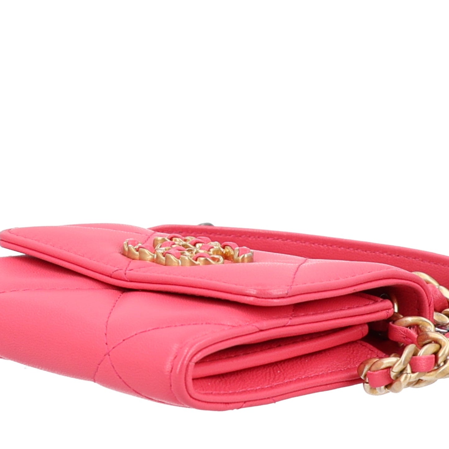 Lambskin Quilted Chanel 19 Flap Coin Purse With Chain Dark Pink