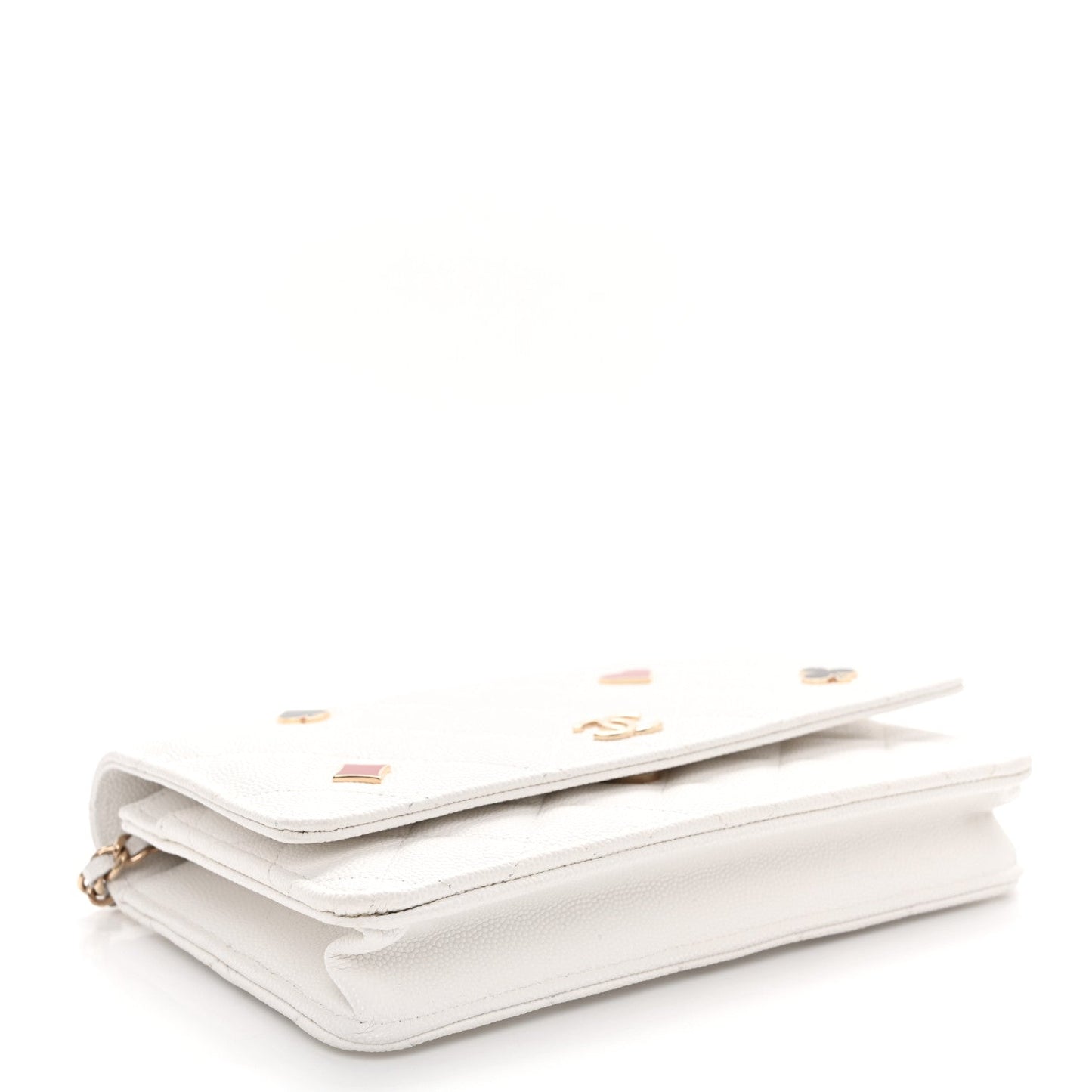 Caviar Quilted Enamel Coco Casino Wallet On Chain WOC White