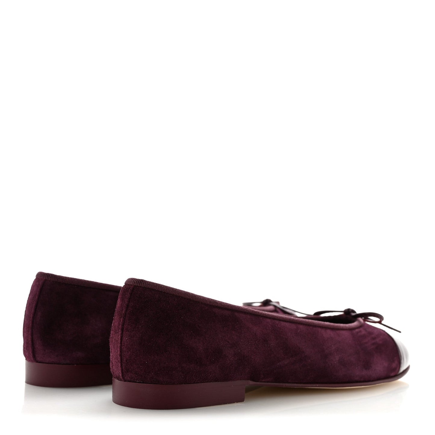 Suede Patent Calfskin Cap Toe CC Ballerina Flats 38.5 Burgundy