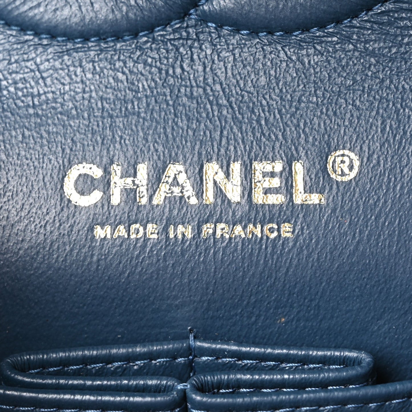 Metallic Caviar Quilted Medium Double Flap Dark Blue