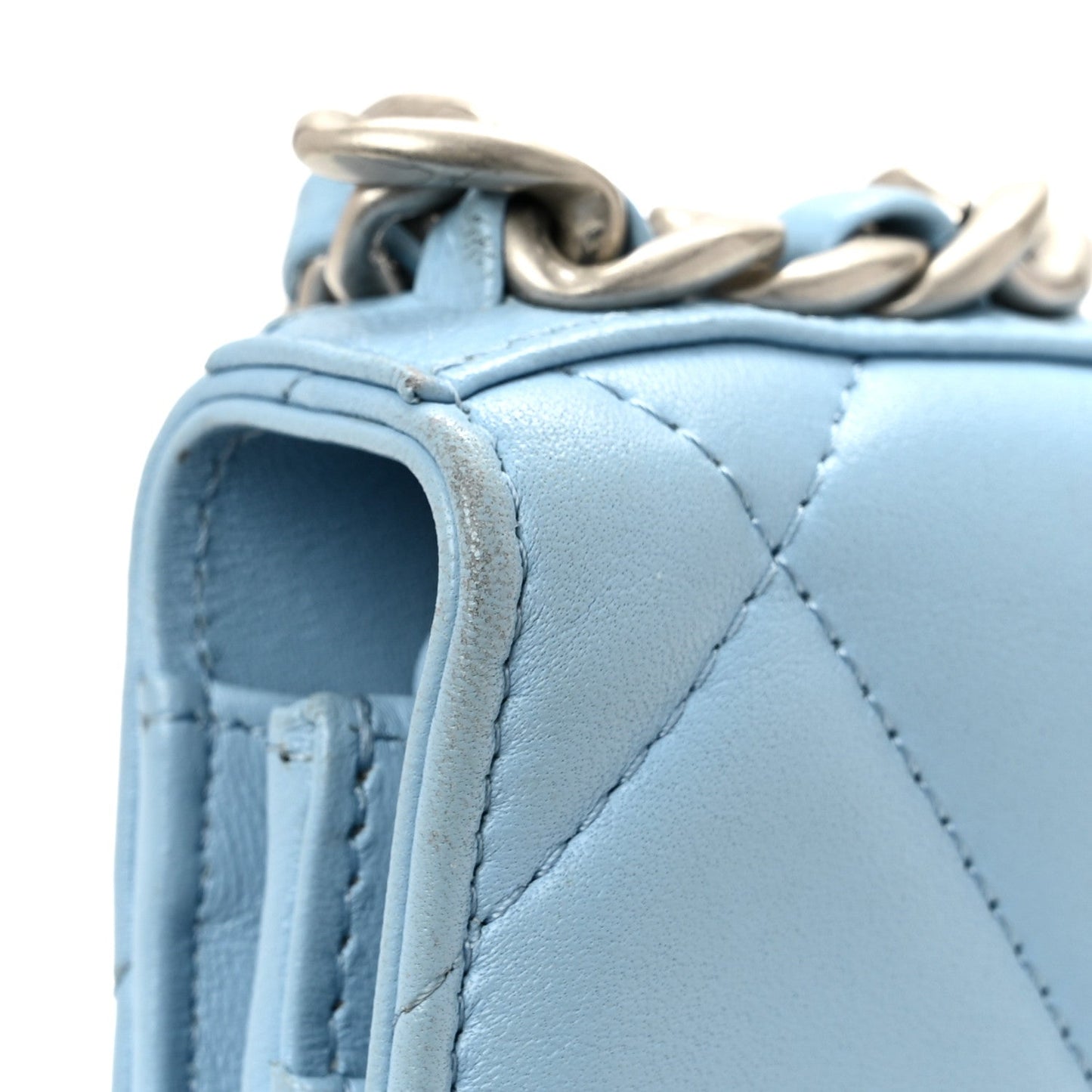 Lambskin Quilted Chanel 19 Wallet On Chain WOC Light Blue