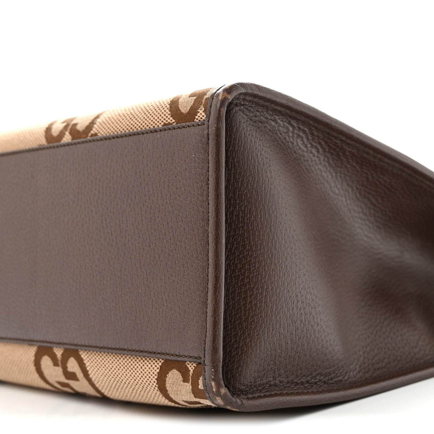 Monogram Jumbo GG Textured Dollar Calfskin Web Tote Bag Camel Ebony New Acero