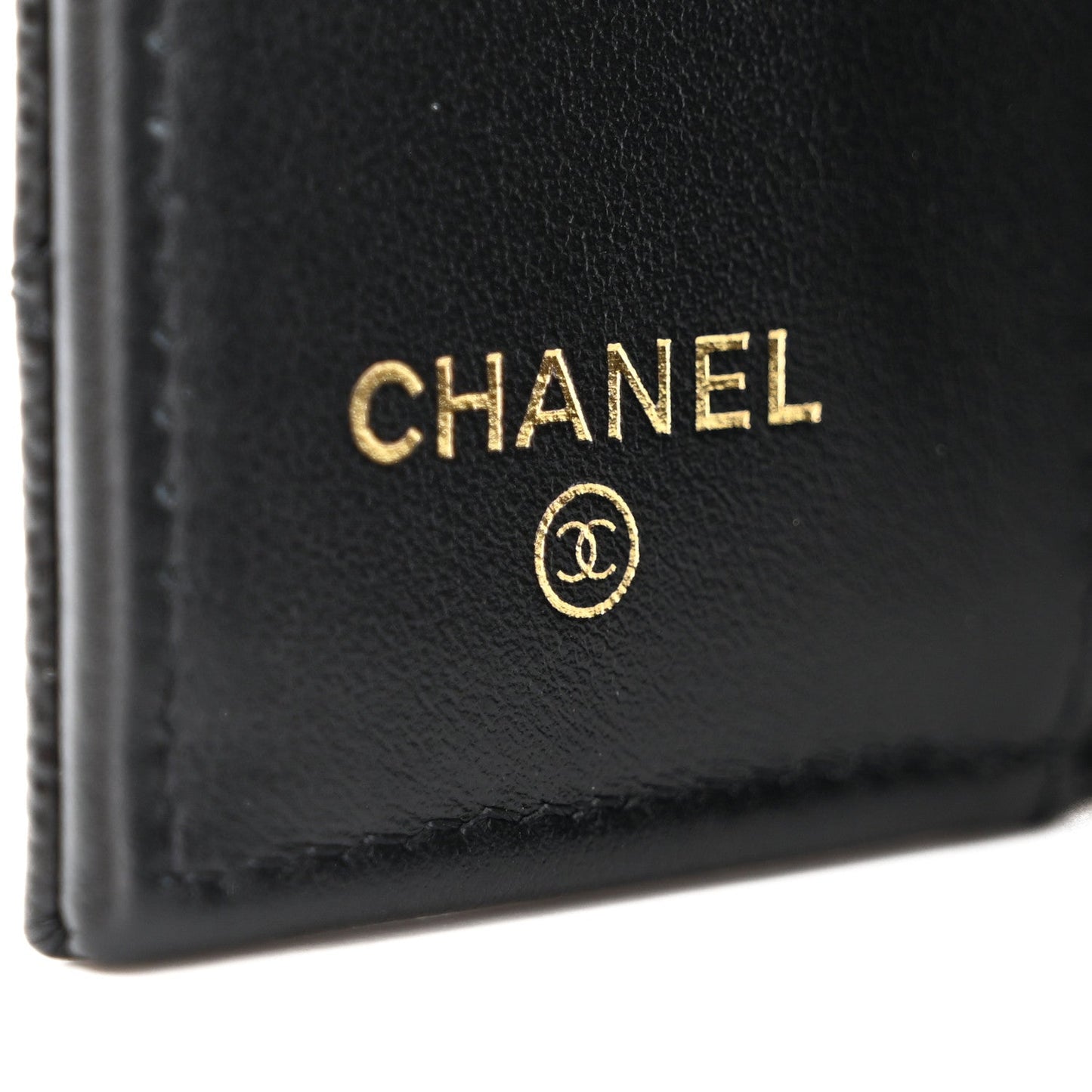 Caviar Quilted Textured CC Tri-Fold Flap Wallet Black