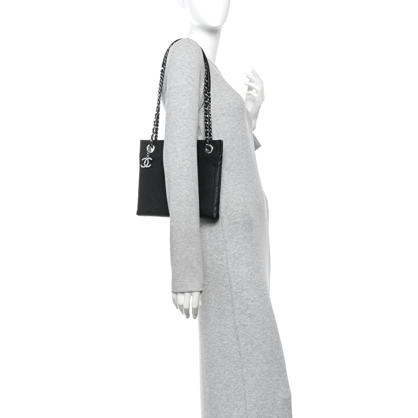 Caviar Stitched Small CC Pocket Shoulder Black