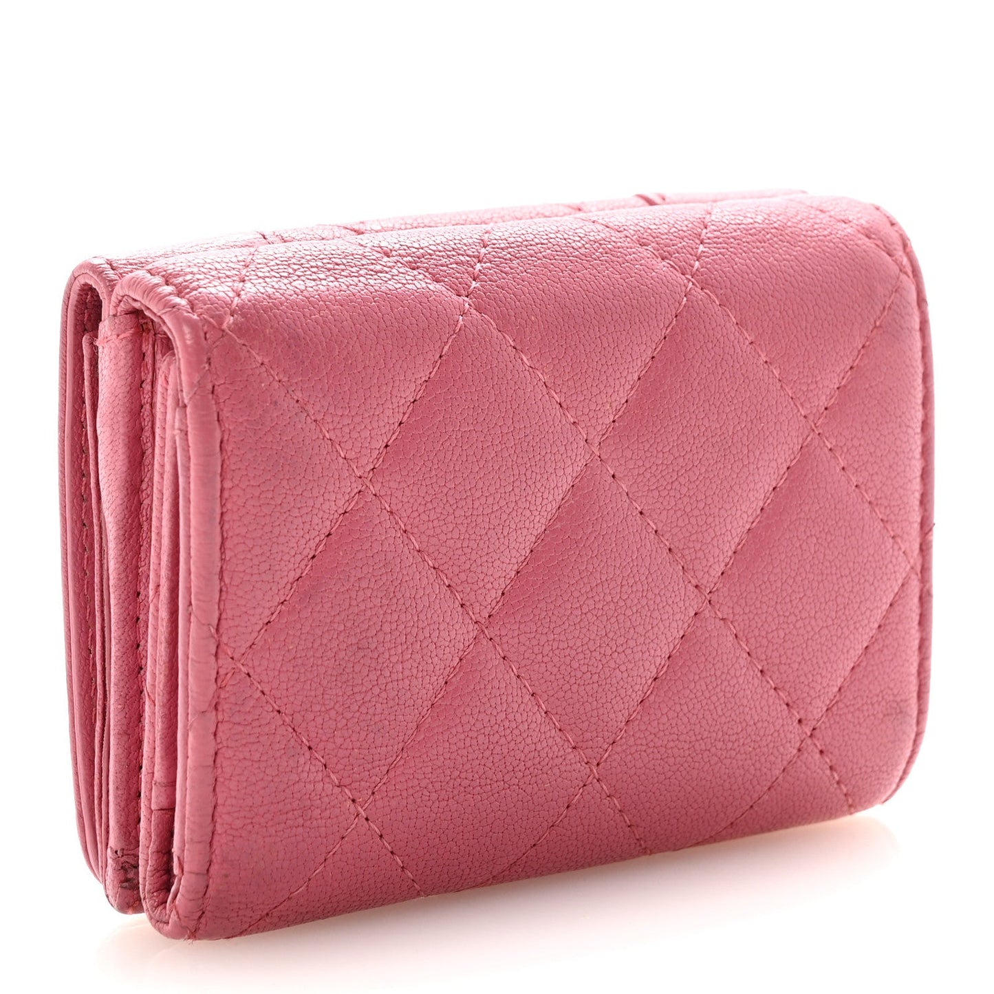 Sheepskin Quilted Vintage Mademoiselle Trifold Wallet Dark Pink