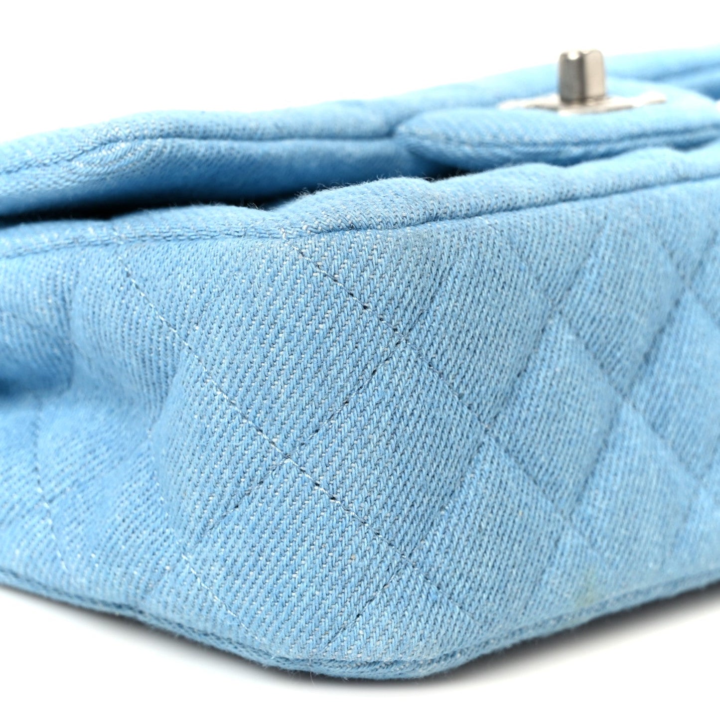 Denim Quilted Mini Rectangular Flap Blue