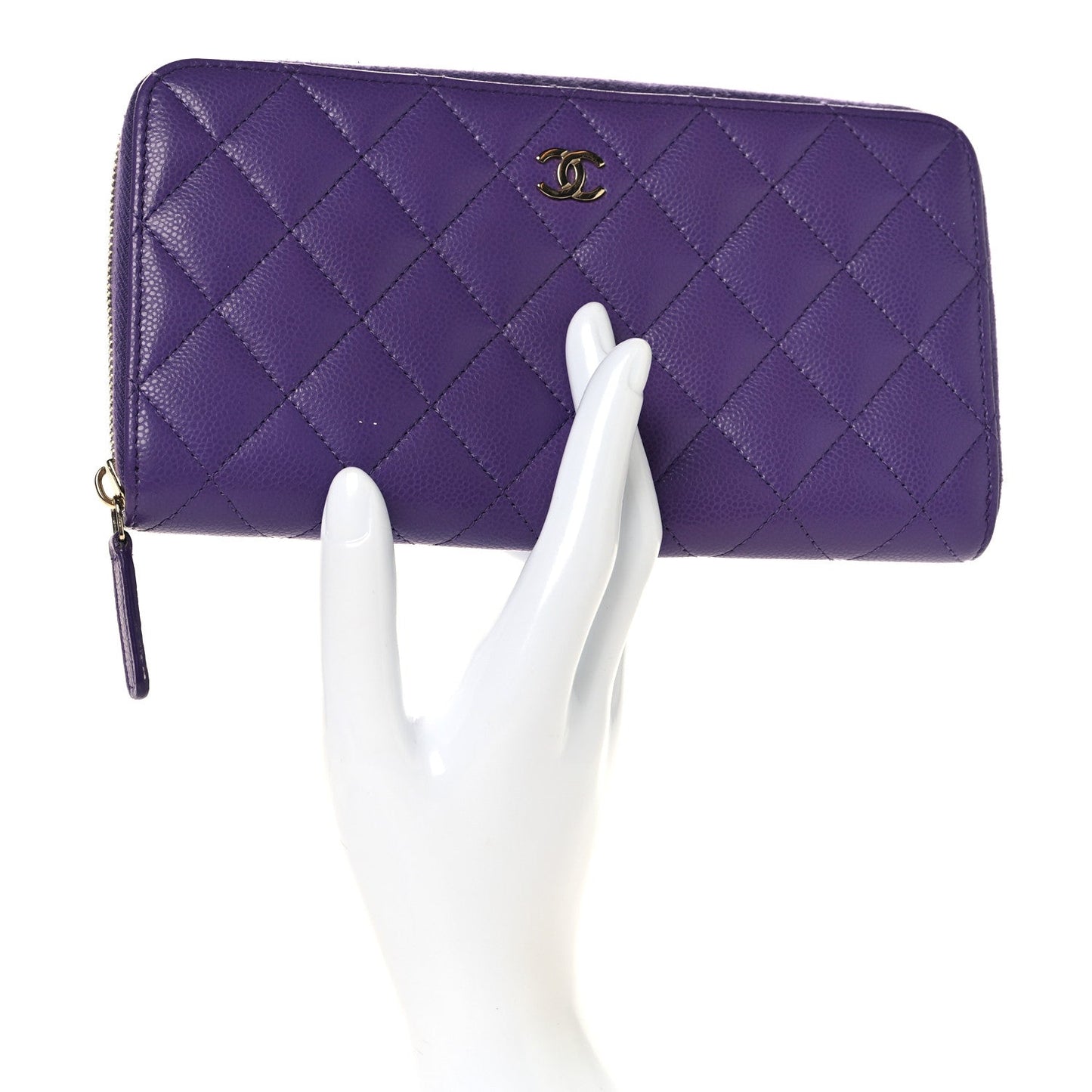 Caviar Quilted Large Gusset Zip Around Wallet Purple