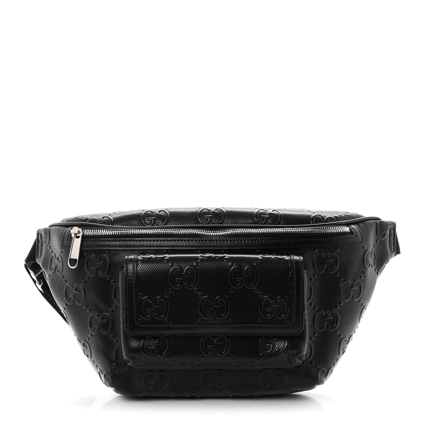 Calfskin GG Tennis Embossed Pocket Belt Bag Black