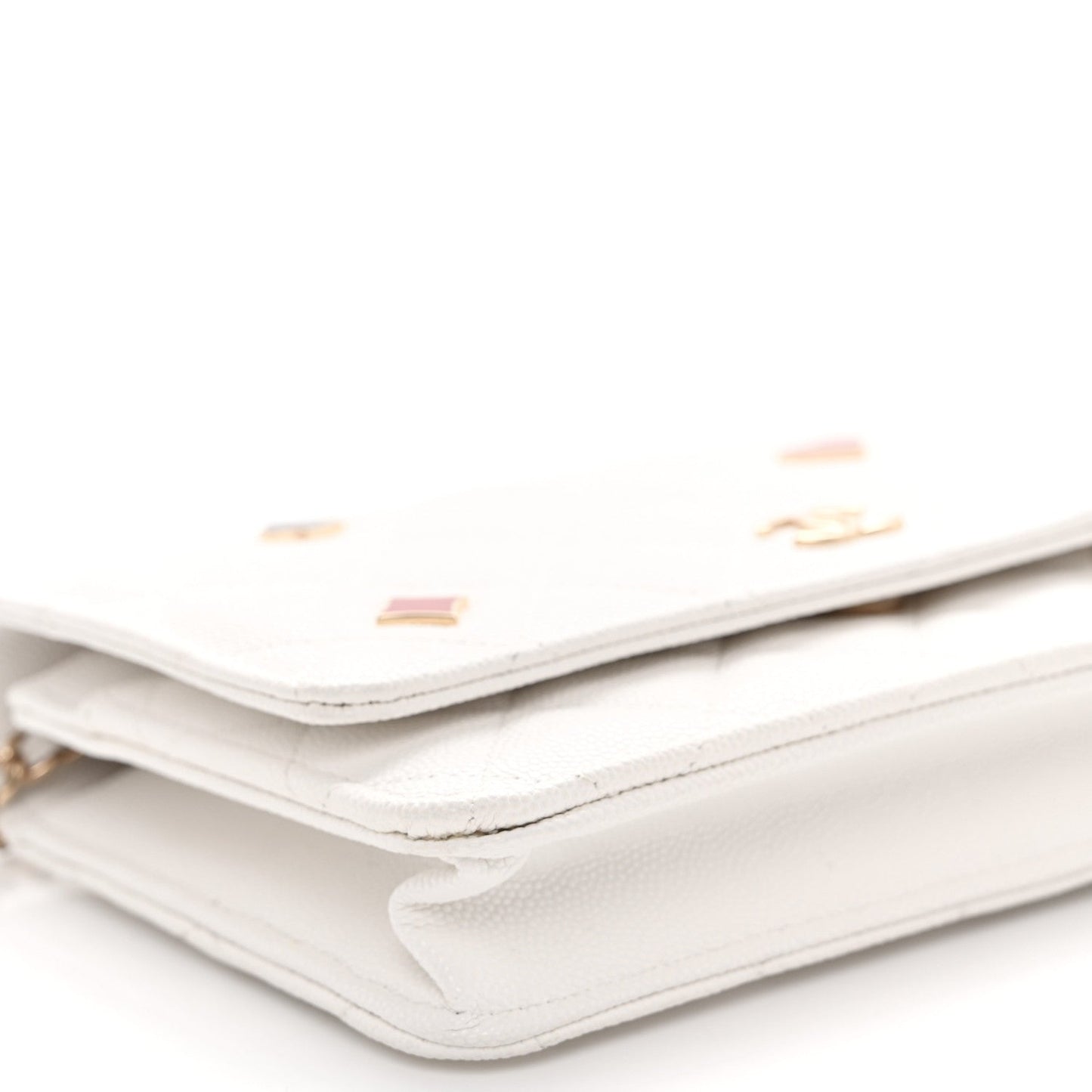 Caviar Quilted Enamel Coco Casino Wallet On Chain WOC White