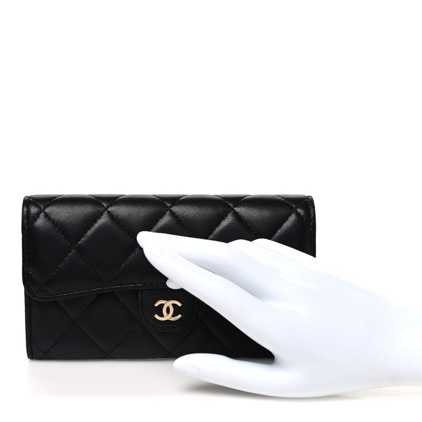 Lambskin Quilted Medium Gusset Flap Wallet Black