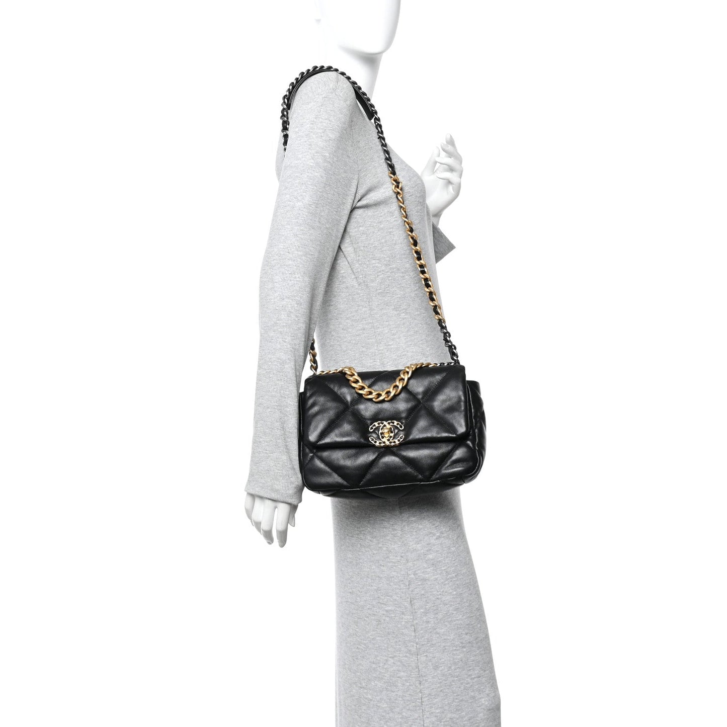 Lambskin Quilted Medium Chanel 19 Flap Black