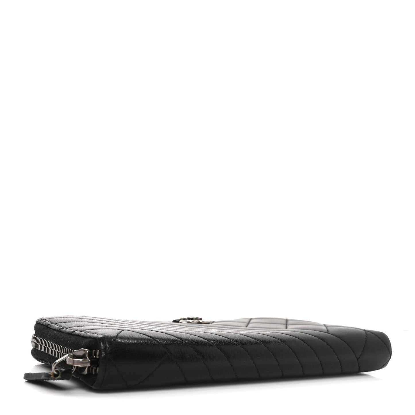 Glazed Calfskin Quilted Small Coco Boy Zip Around Wallet Black