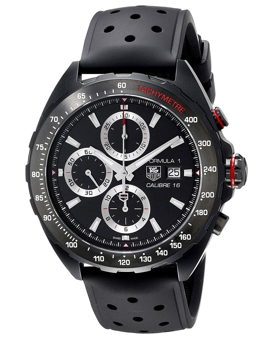 Tag Heuer Formula 1 Automatic Chronograph Black Dial Black Leather Strap Watch for Men - CAZ2011.FT8024