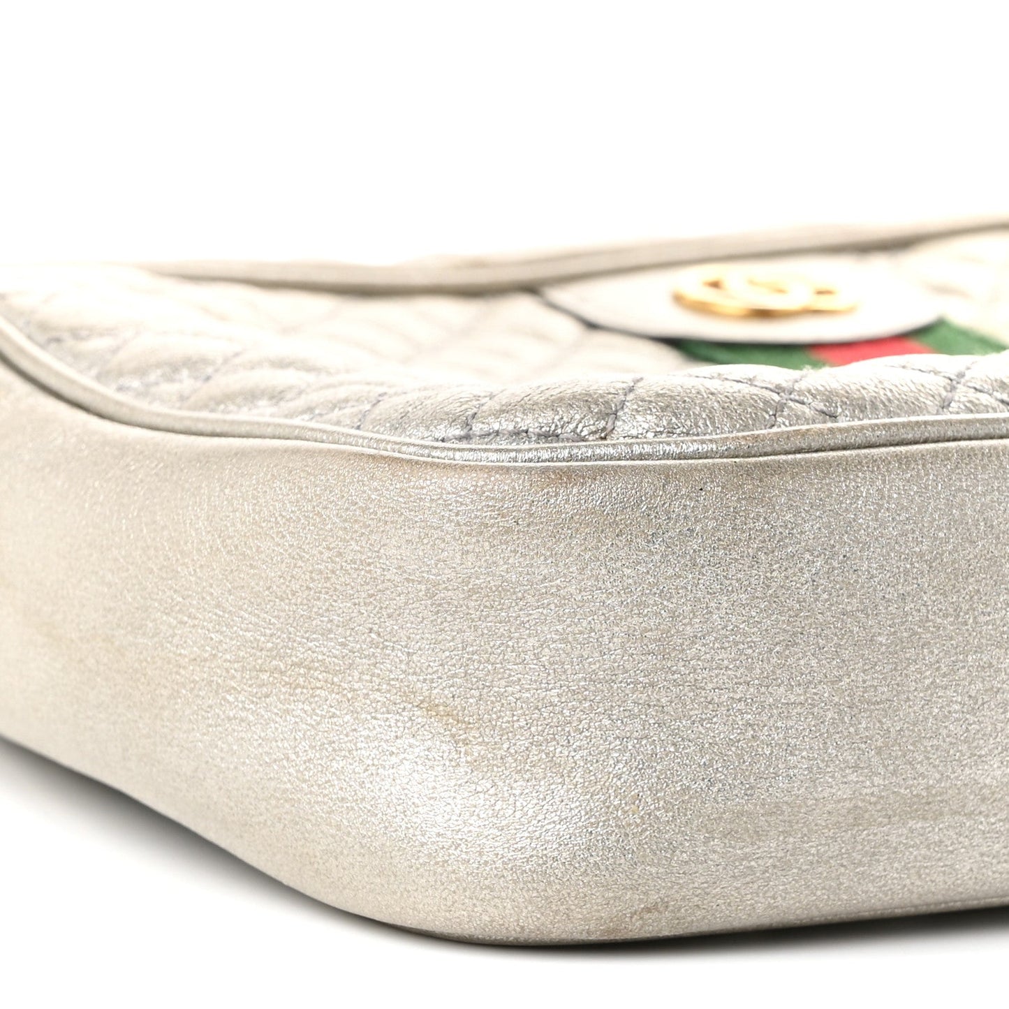 Laminated Nappa Web Trapuntata Mini GG Shoulder Bag Argento