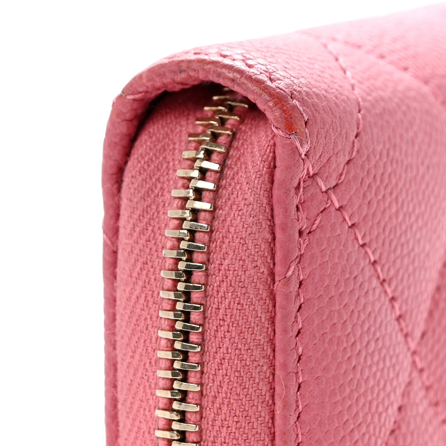 Caviar Quilted Textured CC Zip Around Coin Purse Black Pink