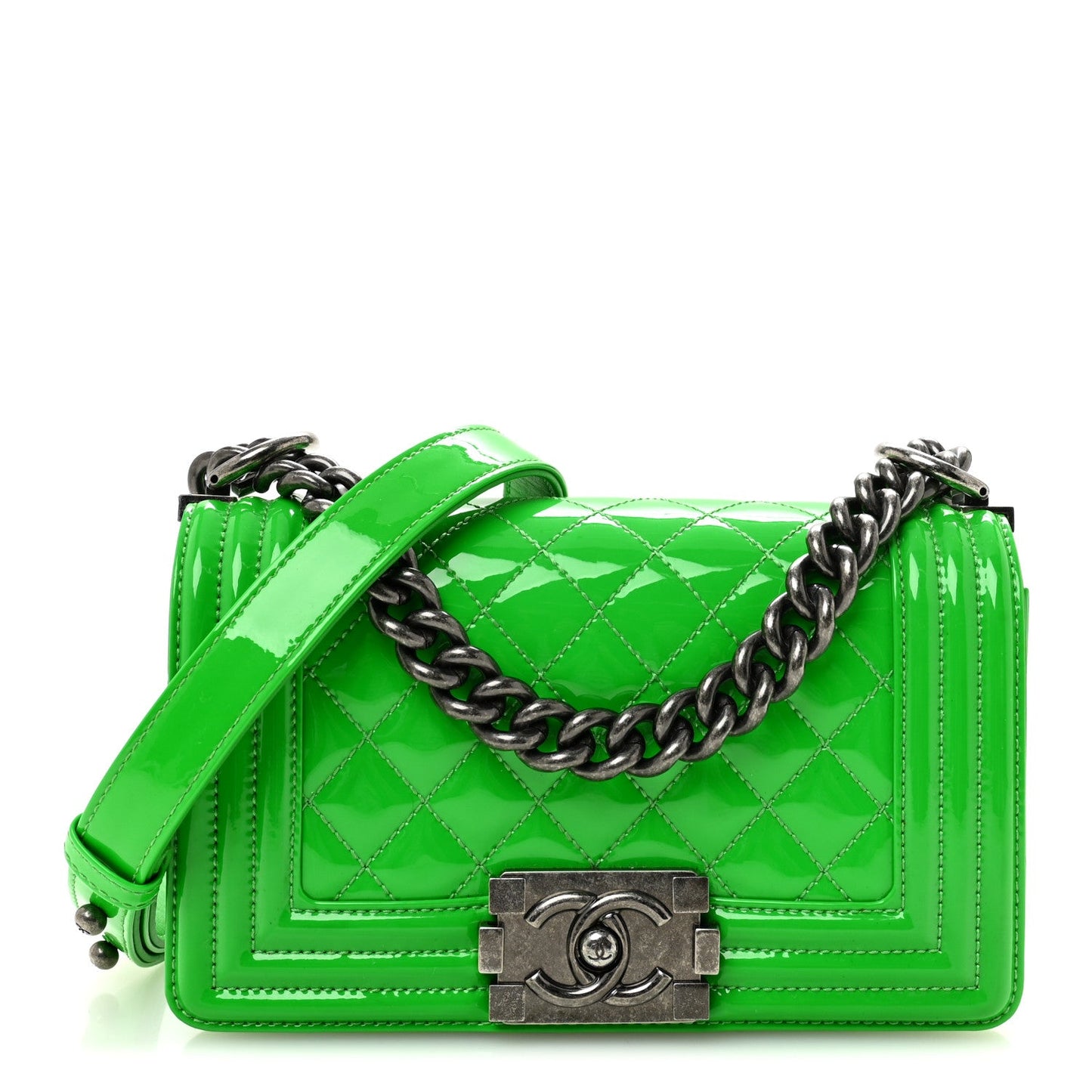Patent Quilted Small Boy Flap Green