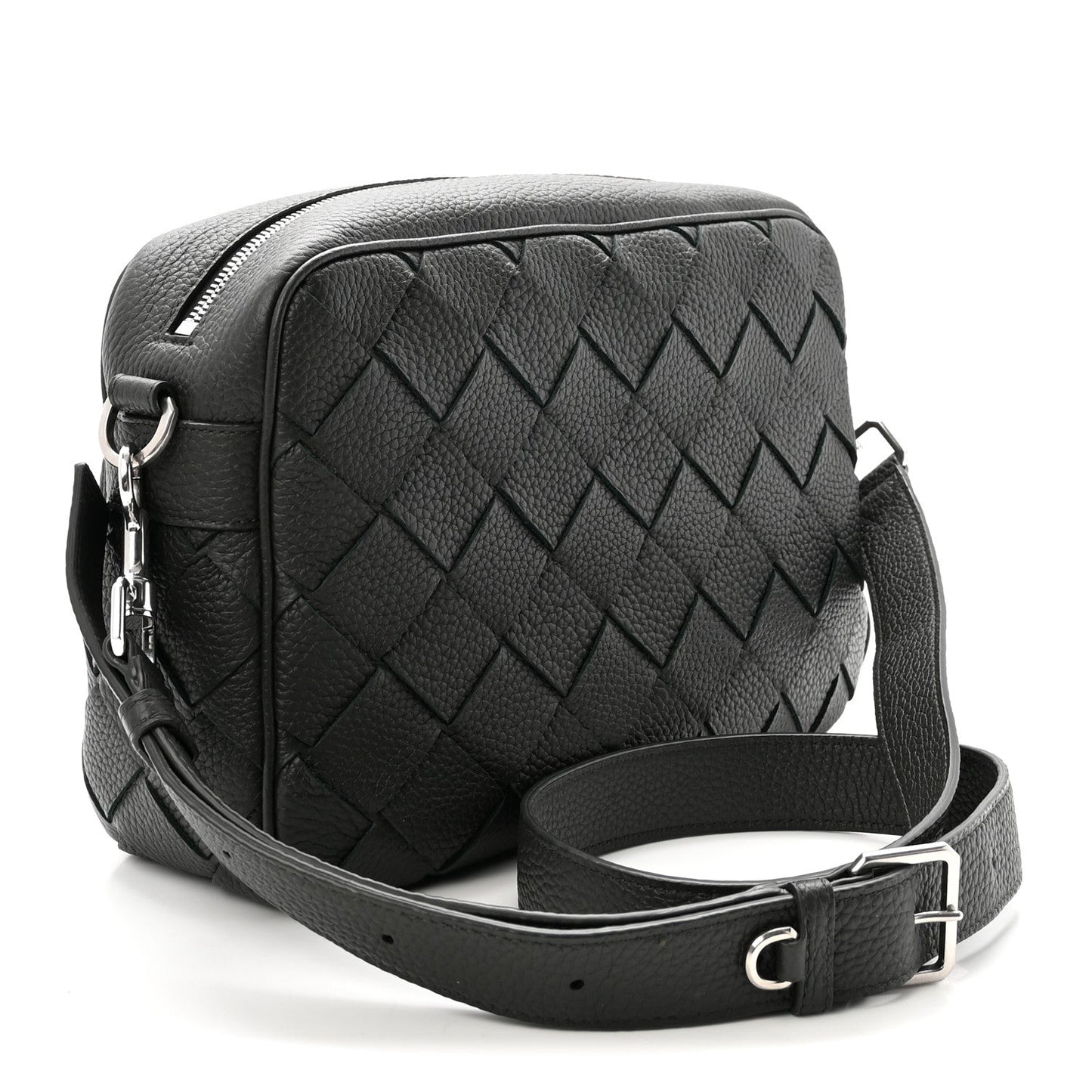 Grained Calfskin Intrecciato Medium Camera Bag Dark Green