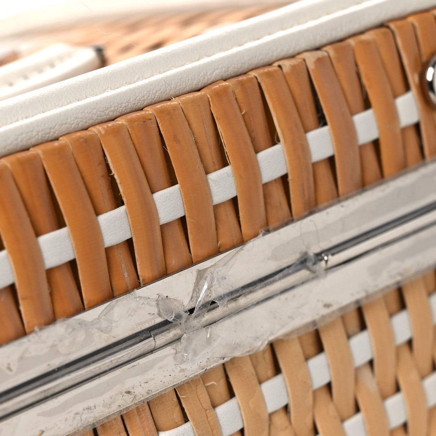 Raffia Calfskin Small CC Filigree Vanity Case White