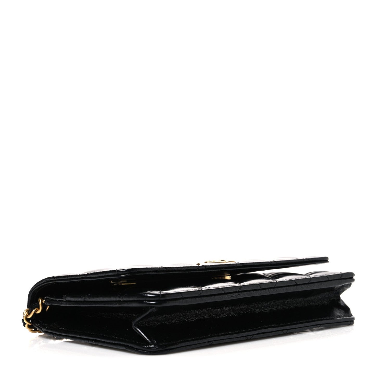 Shiny Lambskin Quilted CC Bow Wallet on Chain WOC Black