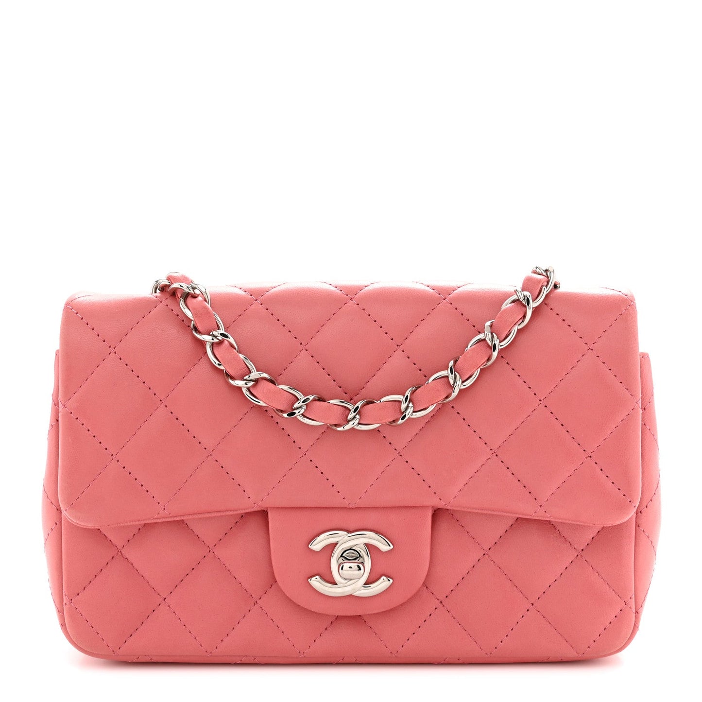 Lambskin Quilted Mini Rectangular Flap Pink
