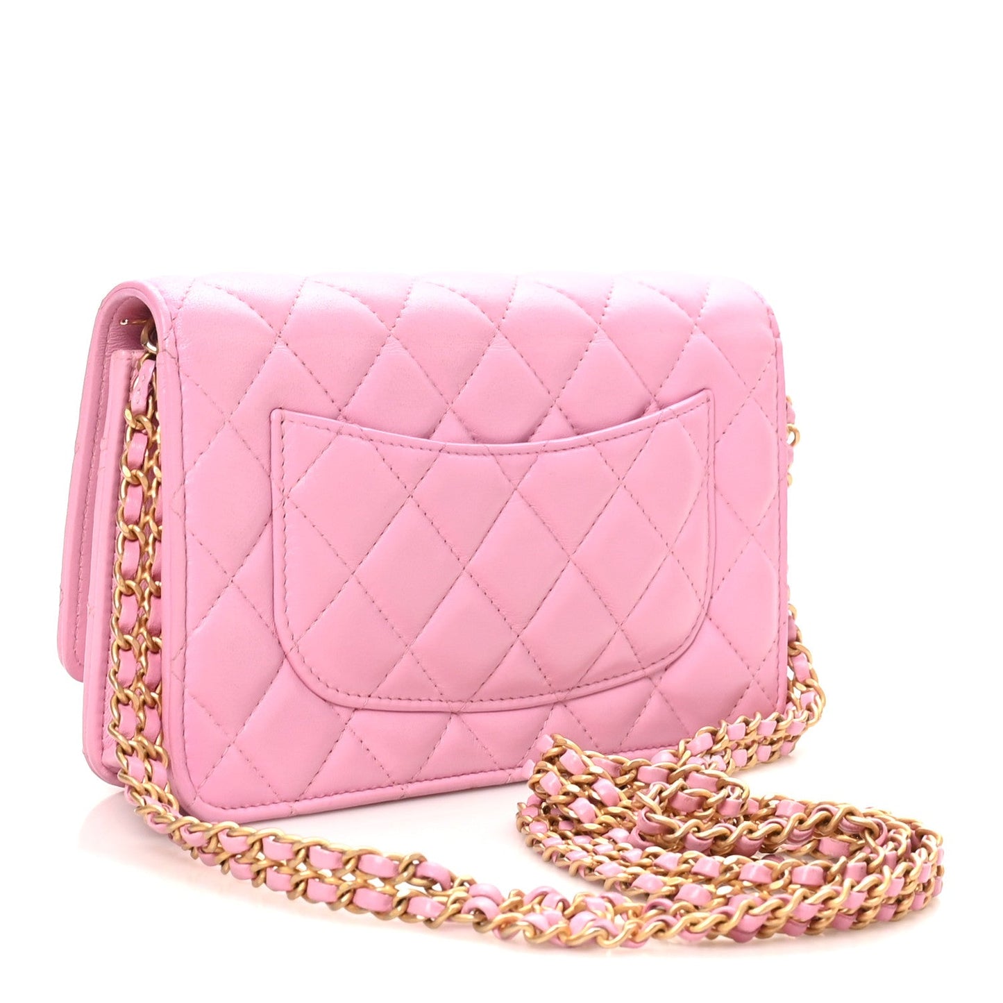 Lambskin Quilted Secret CC Wallet On Chain WOC Pink