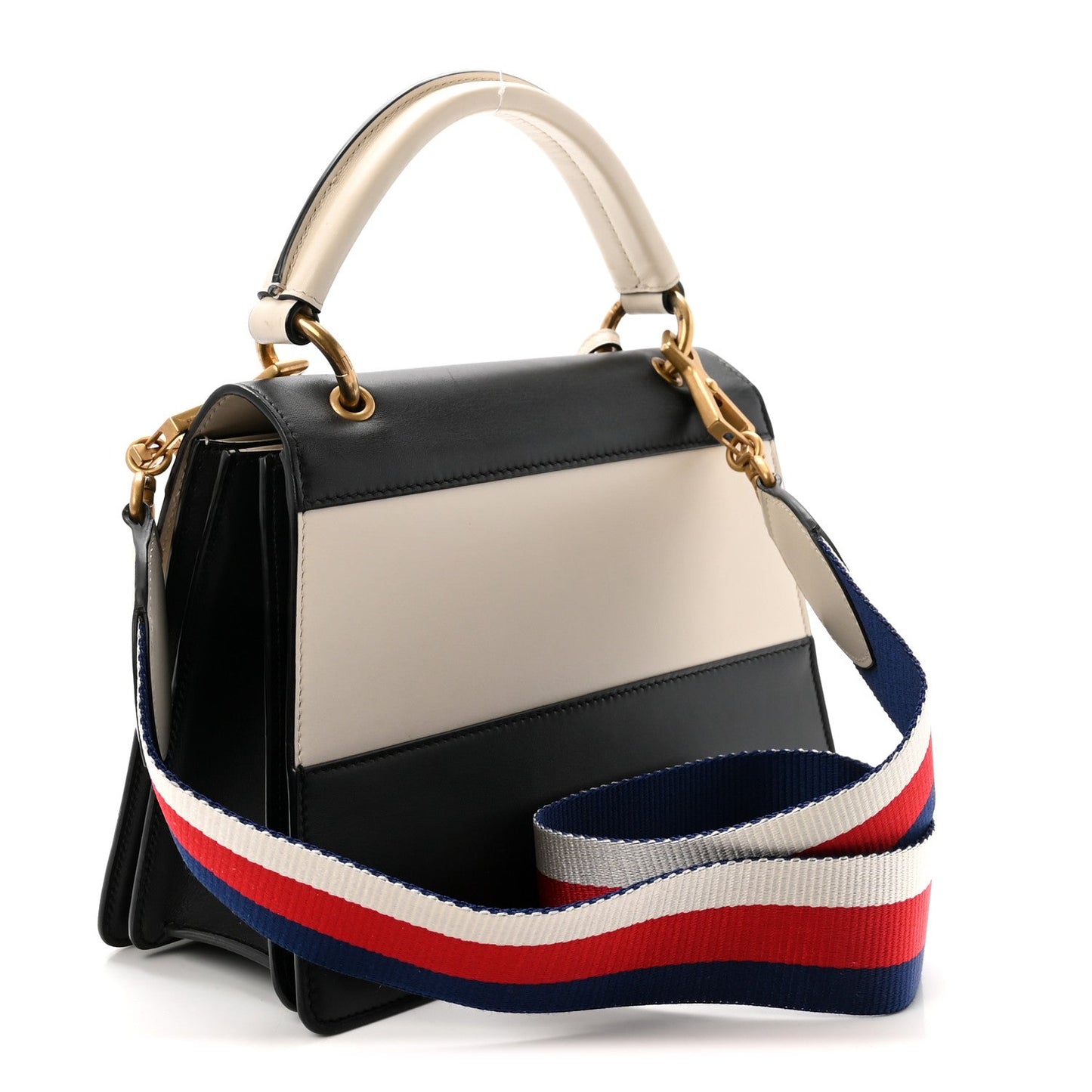 Calfskin Sylvie Web Small Queen Margaret Top Handle Bag Black White