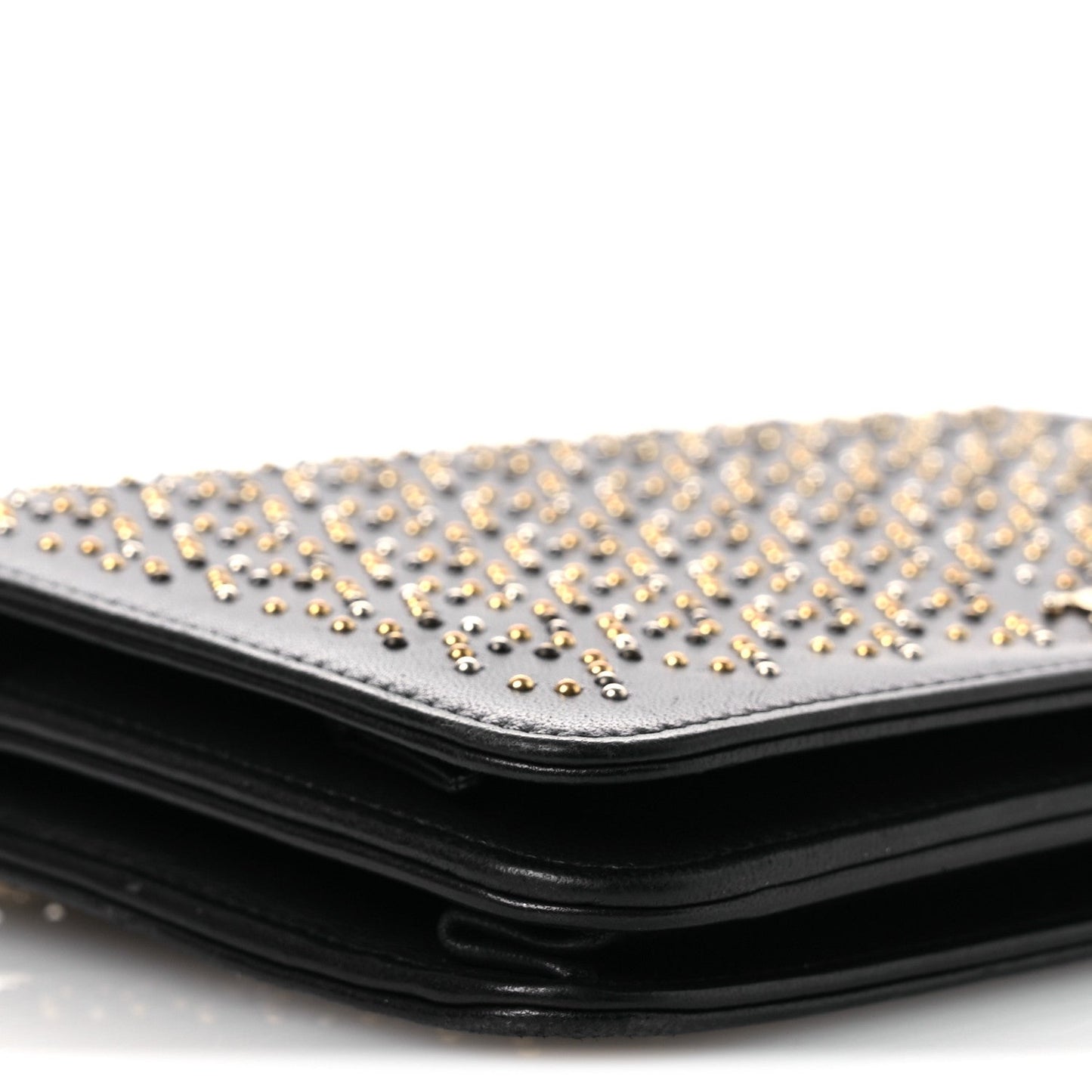 Lambskin Studded Wallet on Chain WOC Grey